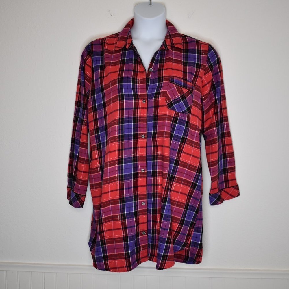 Victorias Secret Flannel Pajama Top Plaid Sz L Tunic Sleep Cabincore Western